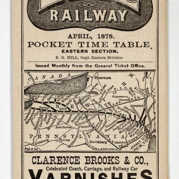 Erie Railway pocket timetable, April 1878