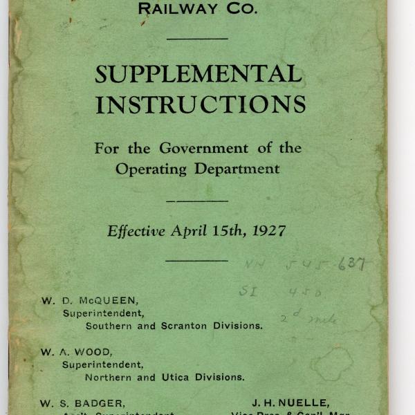 New York, Ontario & Western Railway Co. Supplemental Instructions for the Government of the Operating Department, Effective April 15, 1927
