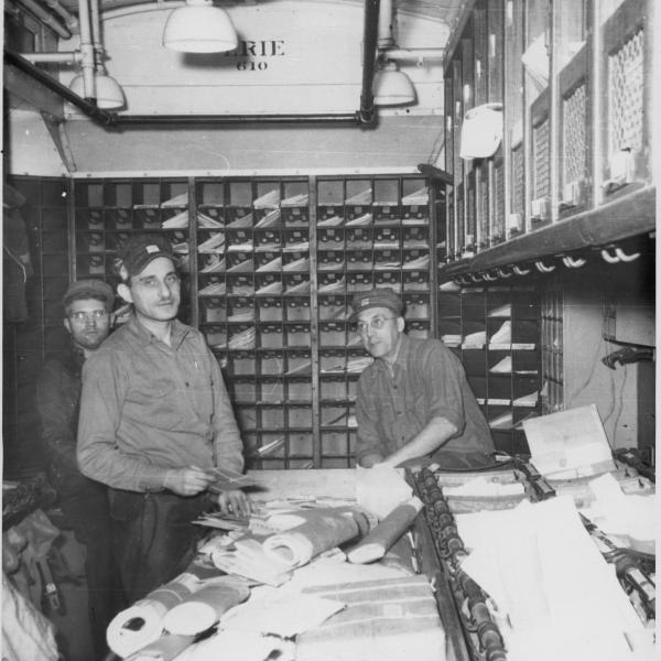 Photograph of Erie RPO employees in Erie RPO 610, with Robert Matthew McDonough at far left