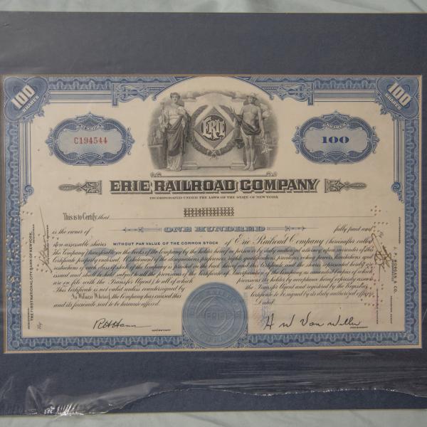 Erie Railroad Stock Certificate #C194544 (100 Shares)