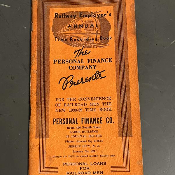 Railway Employee's Annual Time Recording Book from The Personal Finance Company, 1938-1939