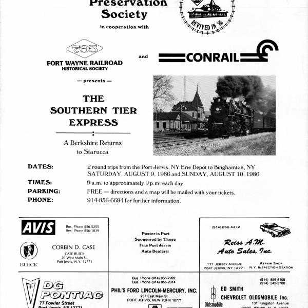 Southern Tier Express poster, August 1986