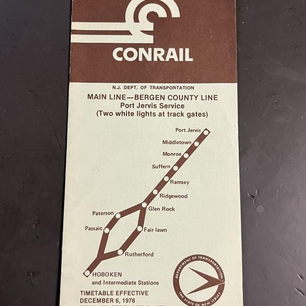 Conrail / NJDOT public timetable, Main Line / Bergen County Line service to Port Jervis, December 6, 1976 (reissued February 5, 1978)