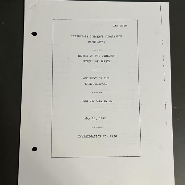 Interstate Commerce Commission report on Erie Railroad wreck, Port Jervis, NY, May 12, 1940