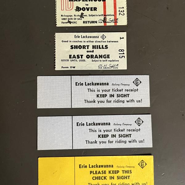 Ziploc bag of five Erie Lackawanna ticket stubs
