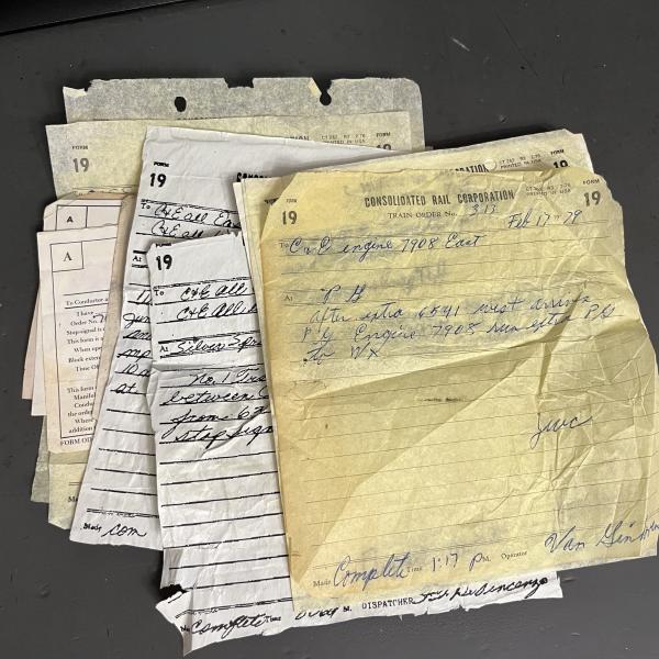 Stack of Conrail clearance forms from Delaware Division, 1979-1983