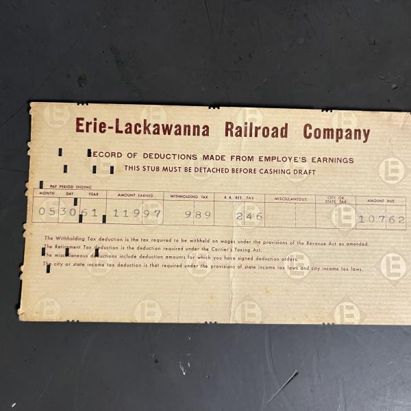 Erie-Lackawanna Railroad Record of Deductions Made from Employee's Earnings