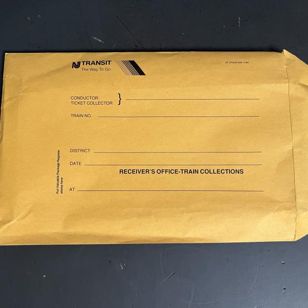NJ Transit envelope for Receiver's Office-Train Collections, November 1994