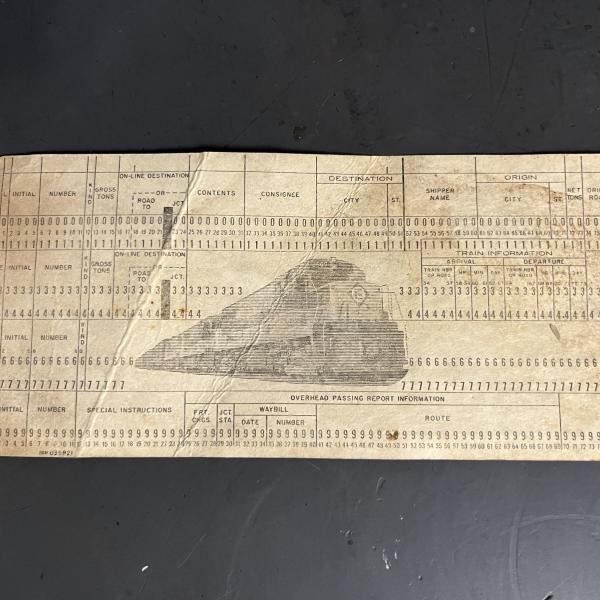 Erie Lackawanna early computer punch card for freight car shipments, circa 1963