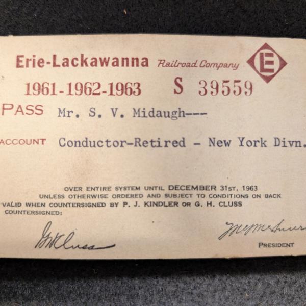 Erie Lackawanna pass, 1961-1962-1963, for Mr. S. V. Midaugh