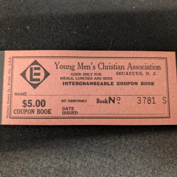 Erie Lackawanna Young Men's Christian Association (YMCA) $5.00 coupon book, Secaucus, NJ