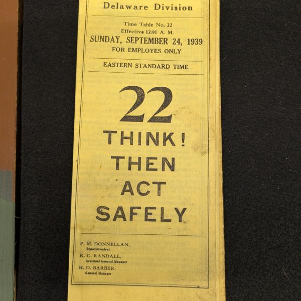 Erie Railroad Deleware Division employee timetable No. 22, September 24, 1939