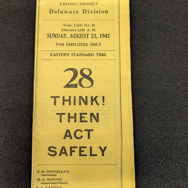 Erie Railroad Deleware Division employee timetable No. 28, August 23, 1942