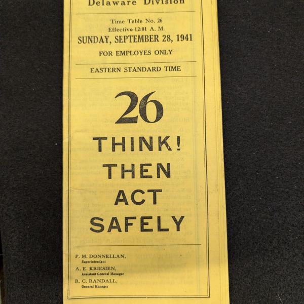 Erie Railroad Deleware Division employee timetable No. 26, September 28, 1941