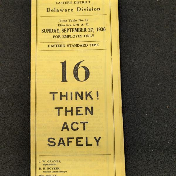 Erie Railroad Deleware Division employee timetable No. 16, September 27, 1936