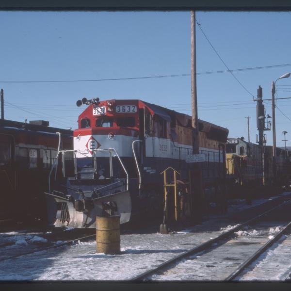 Photograph of Erie Lackawanna bicentennial SD45 3632 at Port Jervis engine facility, January 1976