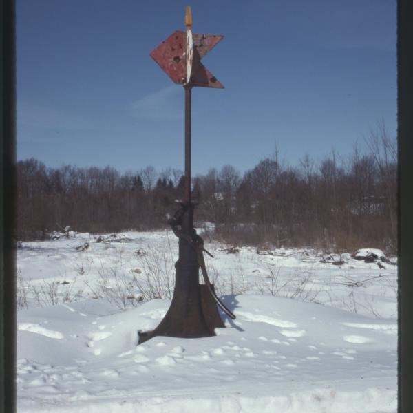 Photograph of Middletown & New Jersey switch stand at Martin's Siding, Slate Hill, NY, March 6, 1993