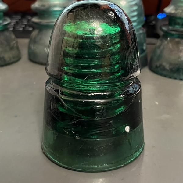 Telegraph insulator, dark green, Brookfield 00
