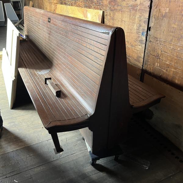 Erie Railroad wooden double-sided bench from Port Jervis, NY station waiting room (1 of 2)