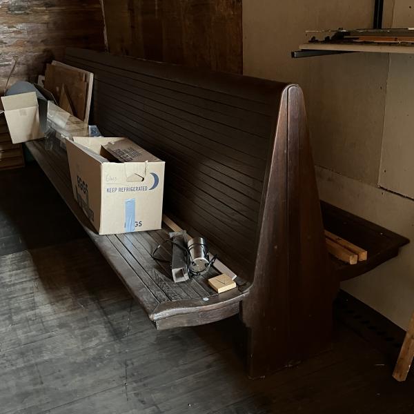 Erie Railroad wooden double-sided bench from Port Jervis, NY station waiting room (2 of 2)