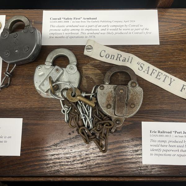 Pair of Erie Railroad switch locks and keys, chained together