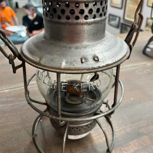 Adlake lantern, marked with Erie diamond on very top, clear Adlake globe with etched Erie diamond