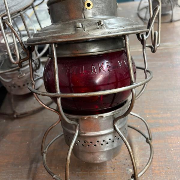 Adlake lantern, marked Erie R.R. on very top, red Adlake globe