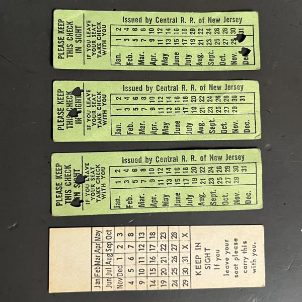 Ziploc bag of four Central Railroad of New Jersey ticket stubs