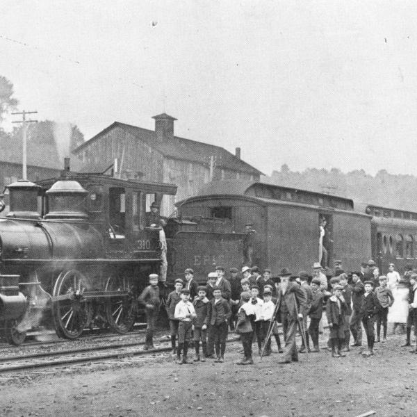 First Erie Railroad train in Honesdale, Pennsylvania with locomotive No. 310