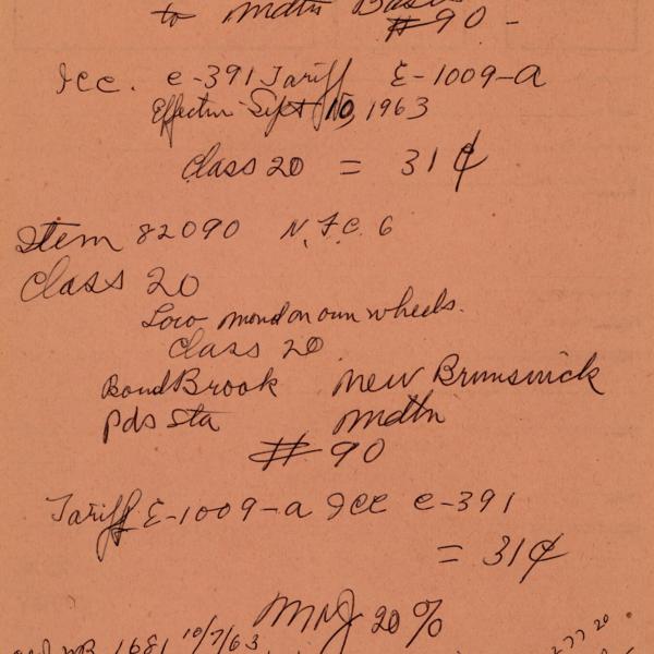 Handwritten note regarding the shipment of Middletown & New Jersey Railroad 44-tonner locomotive 2 from Bound Brook, NJ to Pounds Station, NY, September-October 1963