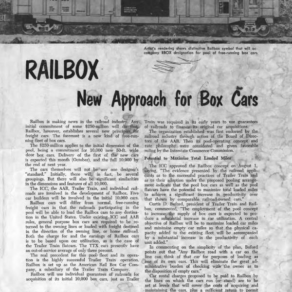 Railbox: New Approach for Boxcars article / advertisement in Progressive Railroading magazine, October 1974