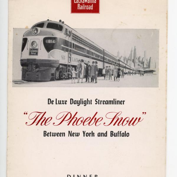 Lackawanna Railroad Phoebe Snow dining car dinner menu, February 4, 1960