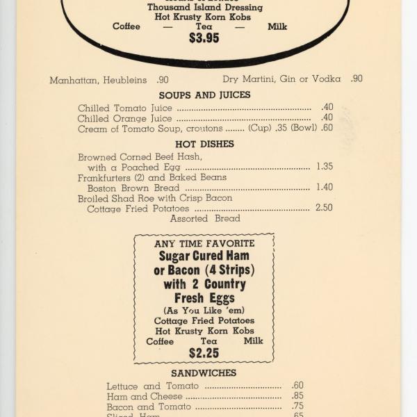 Erie Lackawanna dining car buffet menu, December 11, 1964