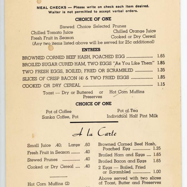 Erie Lackawanna dining car breakfast menu, October 1965