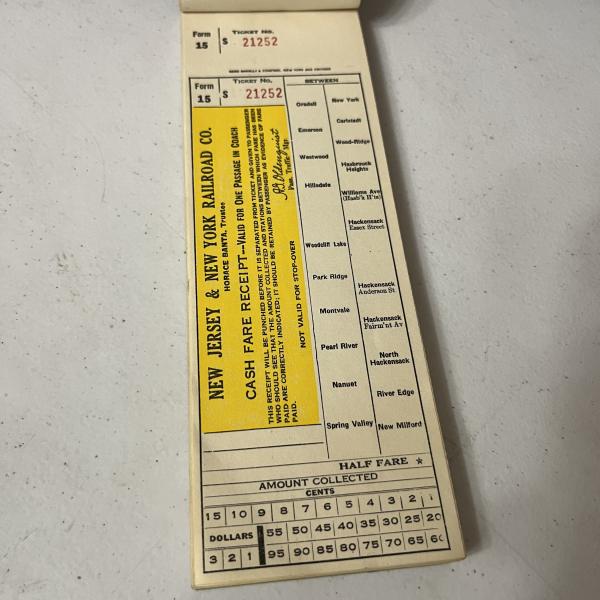 Bundle of New Jersey & New York Railroad ticket coupons