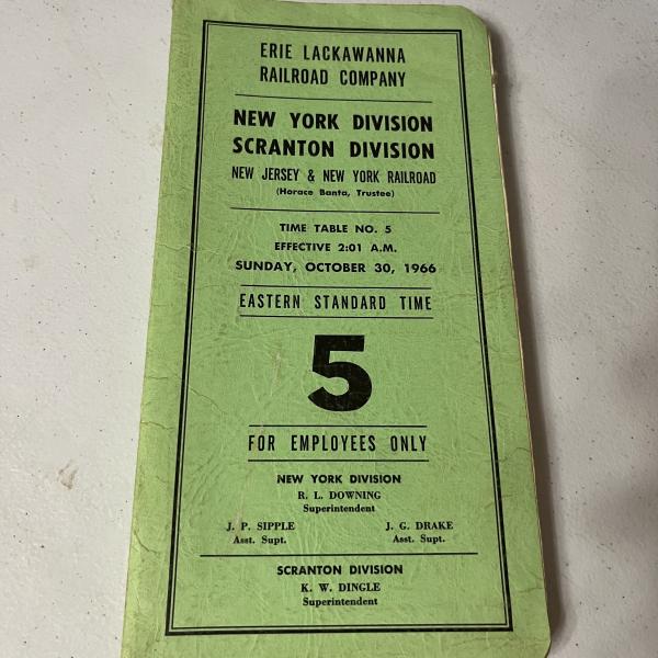 Erie Lackawanna New York & Scranton Divisions employee timetable 5, effective Sunday, October 30, 1966