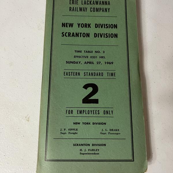 Erie Lackawanna New York & Scranton Divisions employee timetable 2, effective Sunday, April 27, 1969