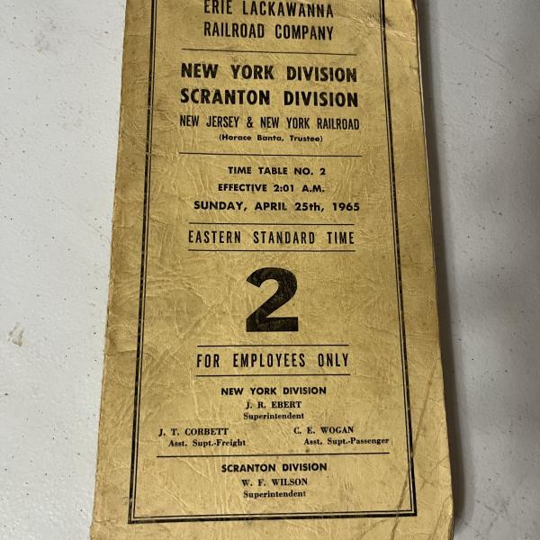 Erie Lackawanna New York & Scranton Divisions employee timetable 2, effective Sunday, April 25, 1965