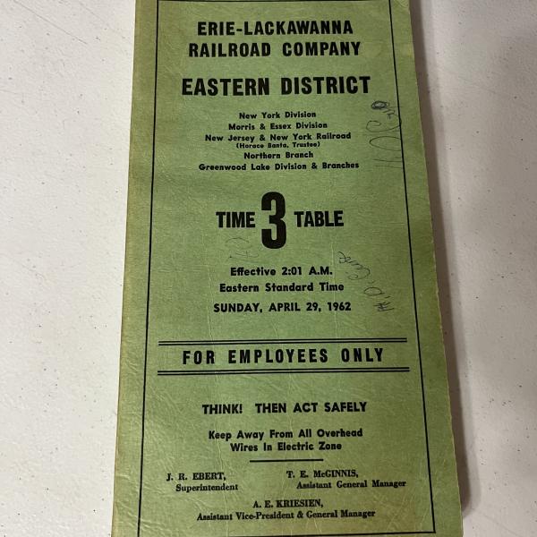 Erie Lackawanna Eastern District employee timetable 3, effective Sunday, April 29, 1962