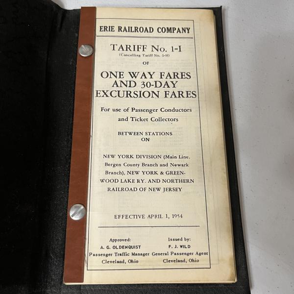 Erie Railroad Tariff No. 1-I of One Way Fares and 30-Day Excursion Fares, April 1, 1954