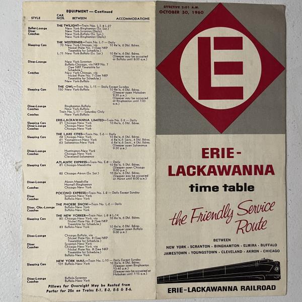 Erie Lackawanna system timetable, October 30, 1960
