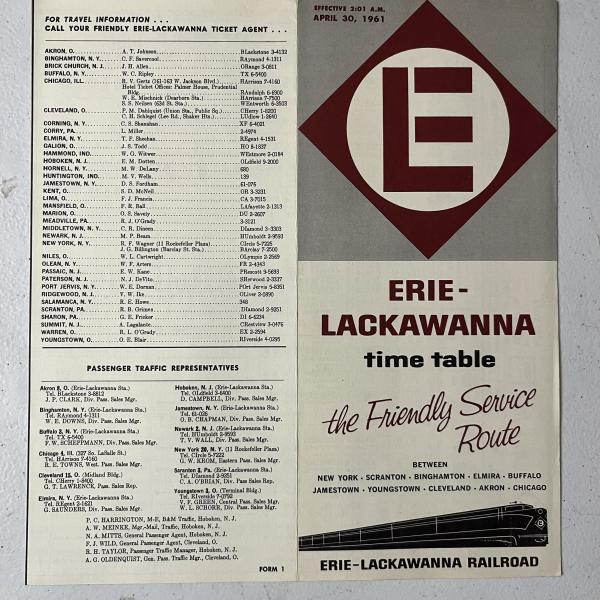 Erie Lackawanna system timetable, April 30, 1961