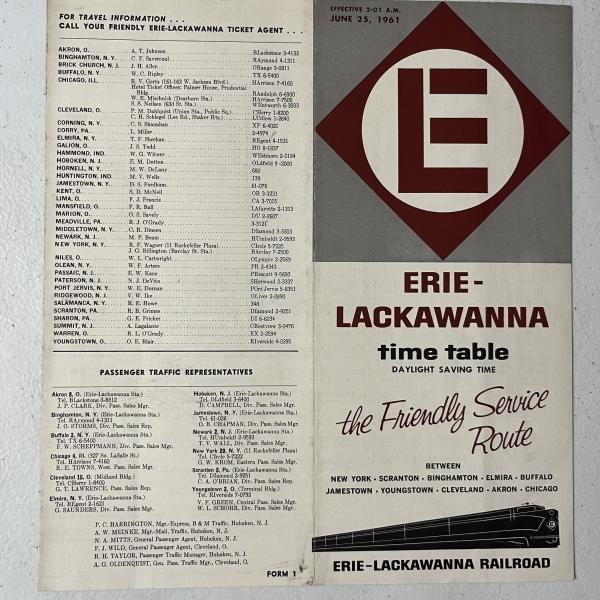 Erie Lackawanna system timetable, June 25, 1961