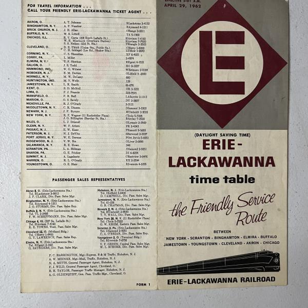 Erie Lackawanna system timetable, April 29, 1962