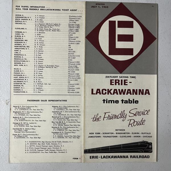 Erie Lackawanna system timetable, July 1, 1962