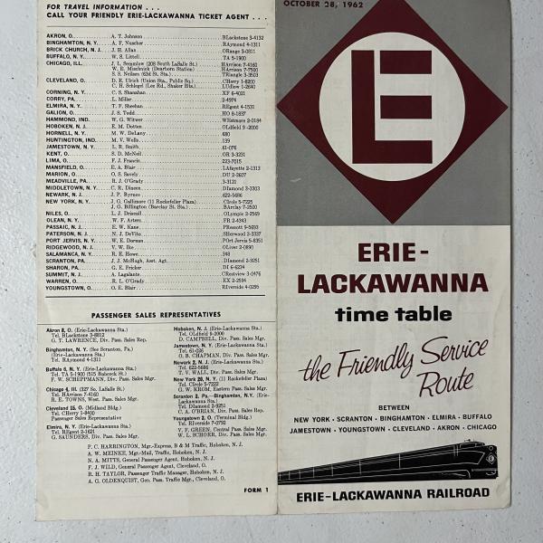 Erie Lackawanna system timetable, October 28, 1962