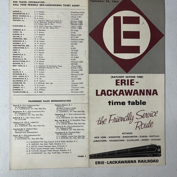 Erie Lackawanna system timetable, September 29, 1963