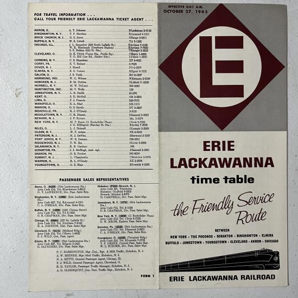 Erie Lackawanna system timetable, October 27, 1963
