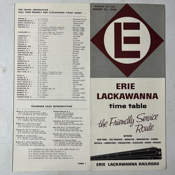 Erie Lackawanna system timetable, August 23, 1964