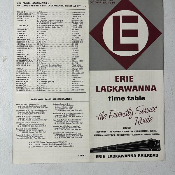 Erie Lackawanna system timetable, October 25, 1964